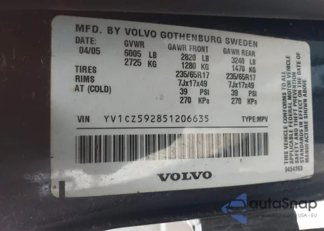 2005 Volvo Xc90 from USA, damaged, VIN YV1CZ592851206635